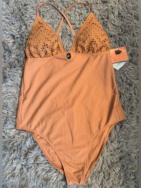 Shade & Shore Crochet Top One-Piece High Leg Cheeky Swimsuit